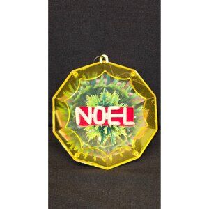 Vintage JewelBrite NOEL Diorama Yellow Plastic Christmas Ornament Retro MCM